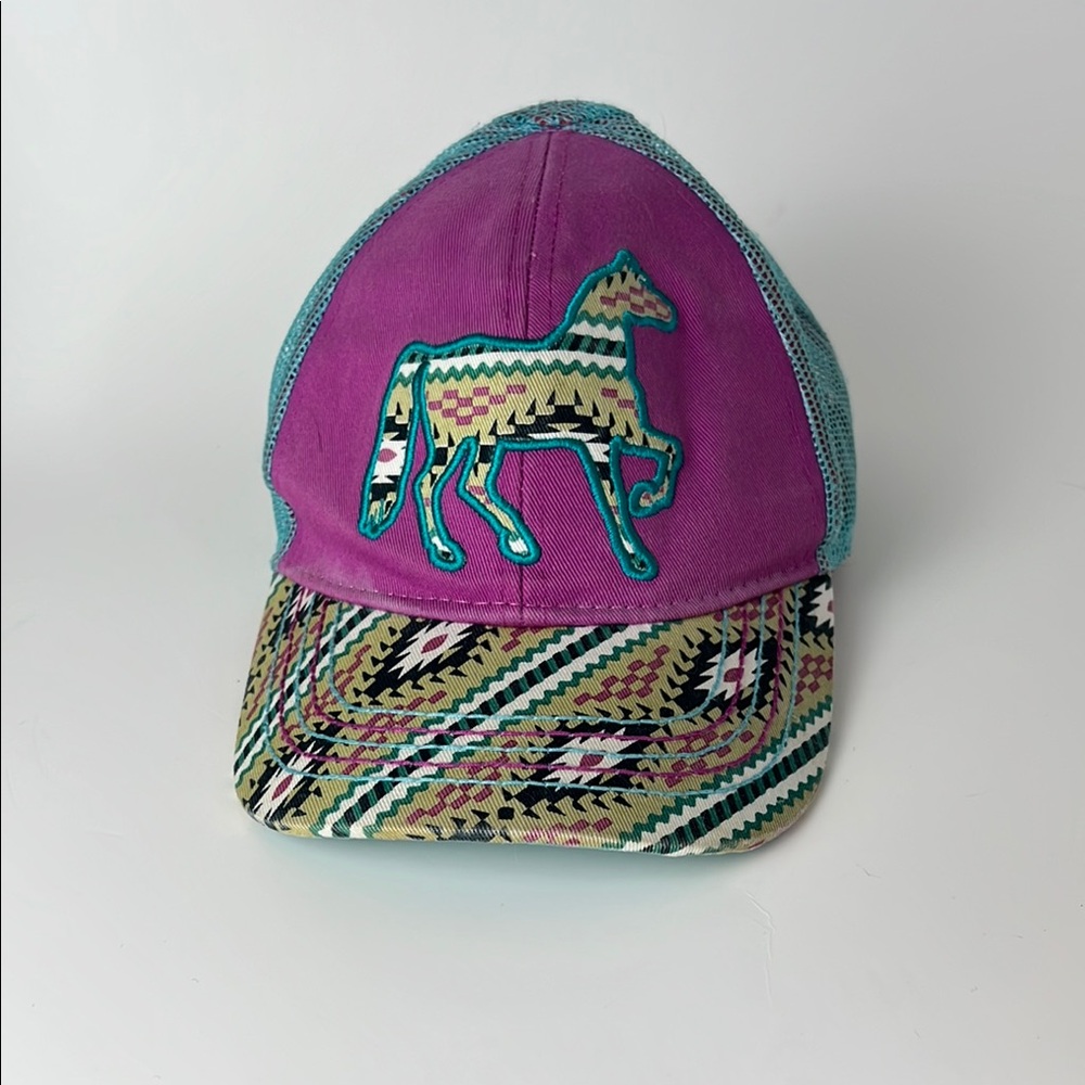 Kids Pink and Blue Horse Embroidered Cap with Southwest Farmer Style